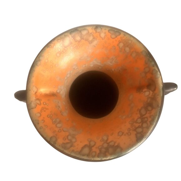 Vintage Art Deco Orange Glazed Alienware Vase by Ditmar Urbach Dual Handles Czec - Picture 4 of 6